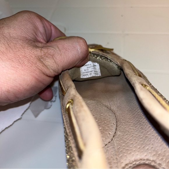 Sperry Top-Sider Classic Boat Shoe 2-Tone Tan W Gold & Sparkling Silver size 10M - Picture 7 of 7
